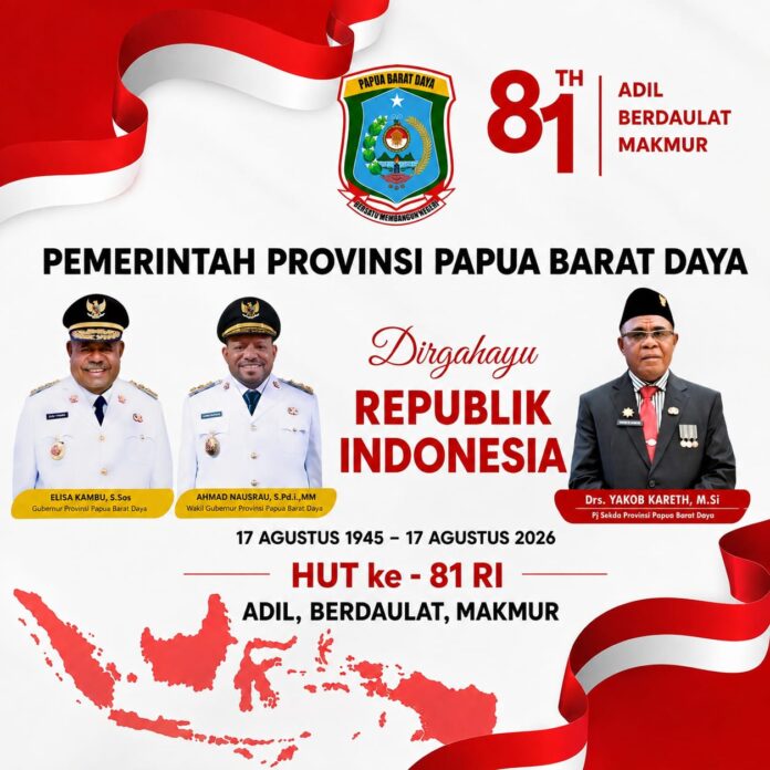 Advertorial: Pemerintah Provinsi Papua Barat Daya Mengucapkan Dirgahayu Republik Indonesia ke 81 Tahun, Adil, Berdaulat, Makmur